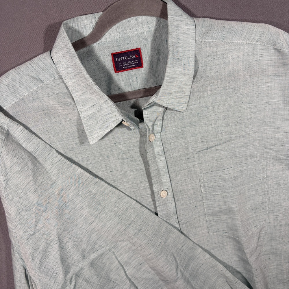 Untuckit Shirt XXL Light Green Linen Cotton Blend Long Sleeve Classic Oxford